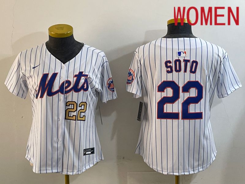 Women New York Mets #22 Soto White Stripe Game 2024 Nike MLB Jersey style 3